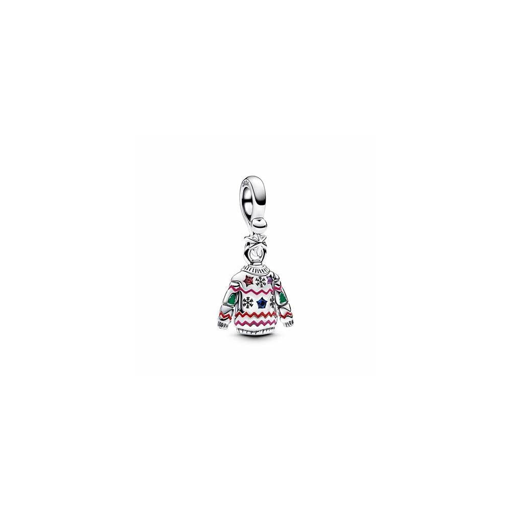 Christmas jumper sterling silver dangle with red cubic zirconia, true blue and royal purple crystal, red, pink and green enamel 793596C01 (High Resolution)