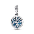 Infinity tree sterling silver double dangle with clear cubic zirconia and glittery glow in the dark blue enamel 793599C01
