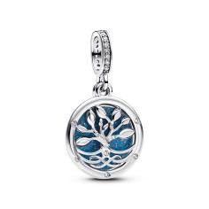 Infinity tree sterling silver double dangle with clear cubic zirconia and glittery glow in the dark blue enamel 793599C01