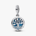 Infinity tree sterling silver double dangle with clear cubic zirconia and glittery glow in the dark blue enamel 793599C01 (High Resolution)