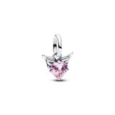 Winged heart sterling silver mini dangle with orch
