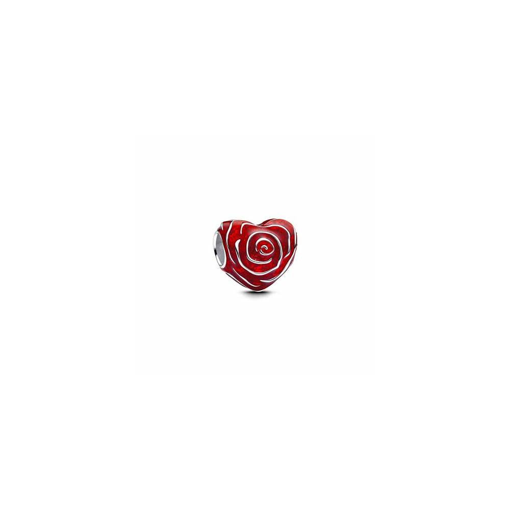 Rose heart sterling silver charm with red enamel 793673C01 (High Resolution)
