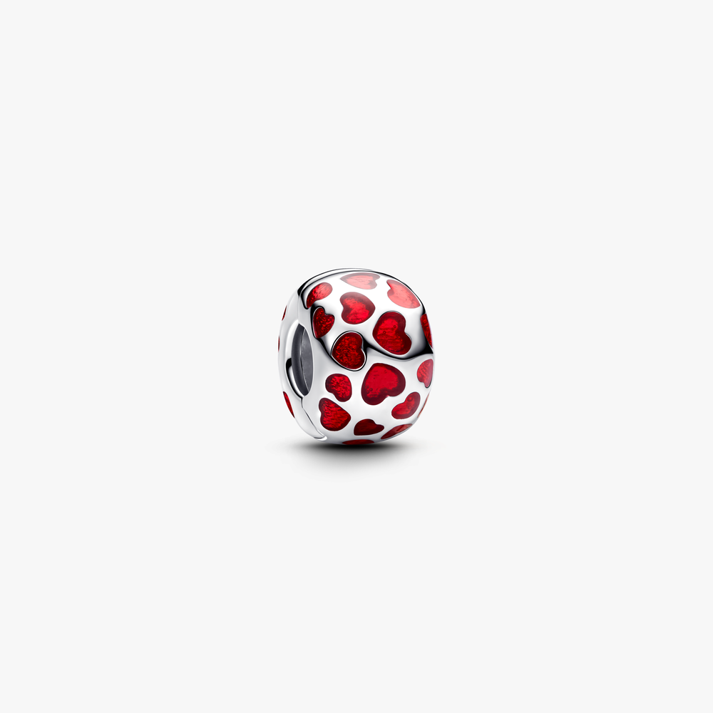 Hearts sterling silver clip with transparent red enamel 793679C01 (High Resolution)