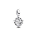 Heart sterling silver double dangle with clear cubic zirconia and transparent enamel 793765C01