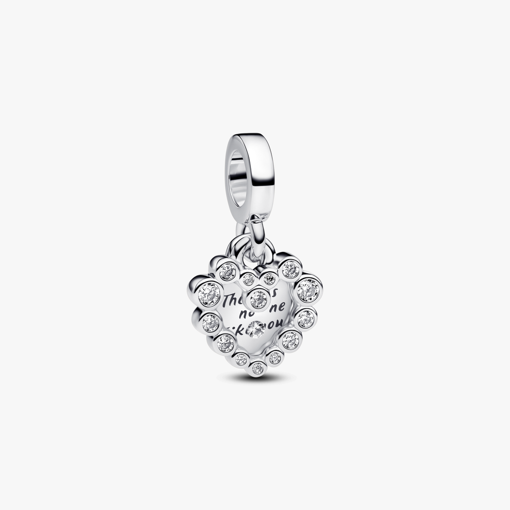 Heart sterling silver double dangle with clear cubic zirconia and transparent enamel 793765C01 (High Resolution)