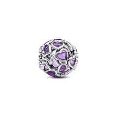 Hearts sterling silver charm with transparent purple enamel 793772C01