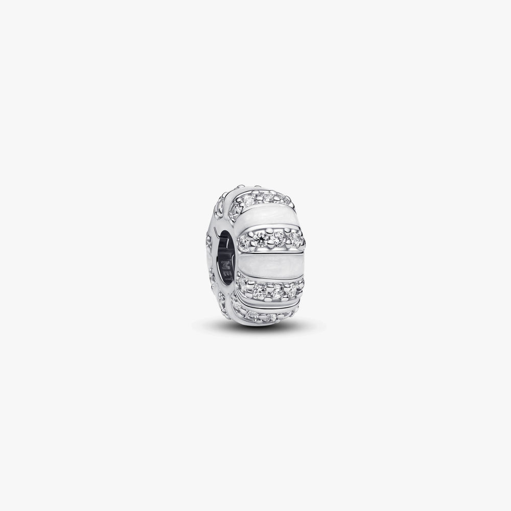 Sterling silver clip with clear cubic zirconia, shimmering white enamel and silicone grip 793785C01 (High Resolution)