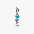 Fishbone sterling silver dangle with clear cubic zirconia and imitation turquoise 793894C01 (High Resolution)
