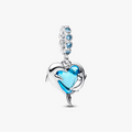 Dolphins sterling silver dangle with aqua blue Murano glass and icy blue crystal 793924C01 (High Resolution)