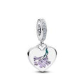 Jacaranda flowers sterling silver dangle with clear cubic zirconia, purple and green enamel 793926C01_E003