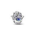 Hamsa hand sterling silver charm with stellar blue crystal 794062C01