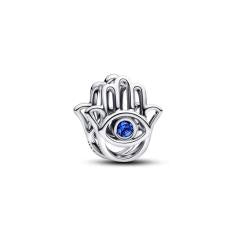 Hamsa hand sterling silver charm with stellar blue crystal 794062C01