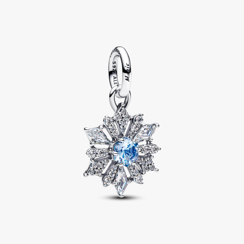Disney Frozen snowflake sterling silver dangle with water blue crystal and clear cubic zirconia 794209C01 (High Resolution)