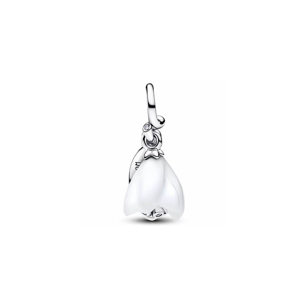 Snowdrop flower sterling silver dangle with clear cubic zirconia and white Murano glass 794239C01 (High Resolution)
