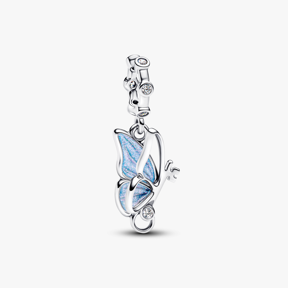 Winged key sterling silver dangle with clear cubic zirconia and shimmering blue enamel 794241C01 (High Resolution)