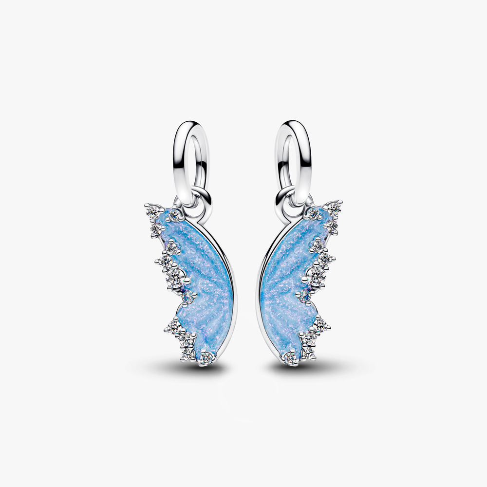 Butterfly sterling silver splittable dangle with clear cubic zirconia and shimmering blue enamel 794244C01 (High Resolution)