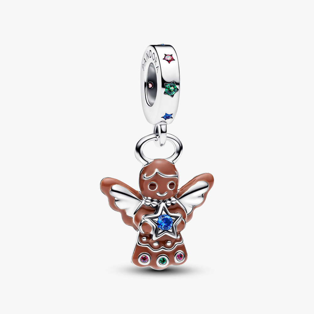 Gingerbread angel sterling silver dangle with red cubic zirconia, royal green, stellar blue and royal blue crystal and enamel 794247C01 (High Resolution)