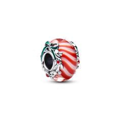 Candy sterling silver charm with red and white Murano glass, shimmering white, red and green enamel 794252C01
