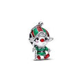 Moveable elf sterling silver charm with glittery red, green, black and pink enamel 794294C01
