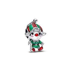 Moveable elf sterling silver charm with glittery red, green, black and pink enamel 794294C01