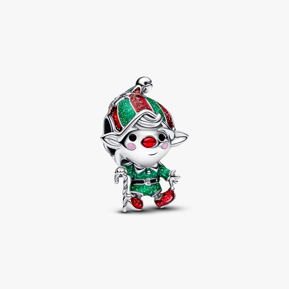 Moveable elf sterling silver charm with glittery red, green, black and pink enamel 794294C01 (High Resolution)
