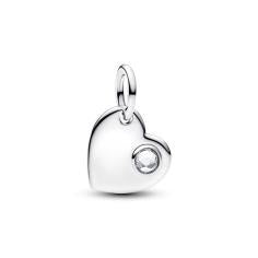Engravable heart sterling silver dangle with clear 794295C04