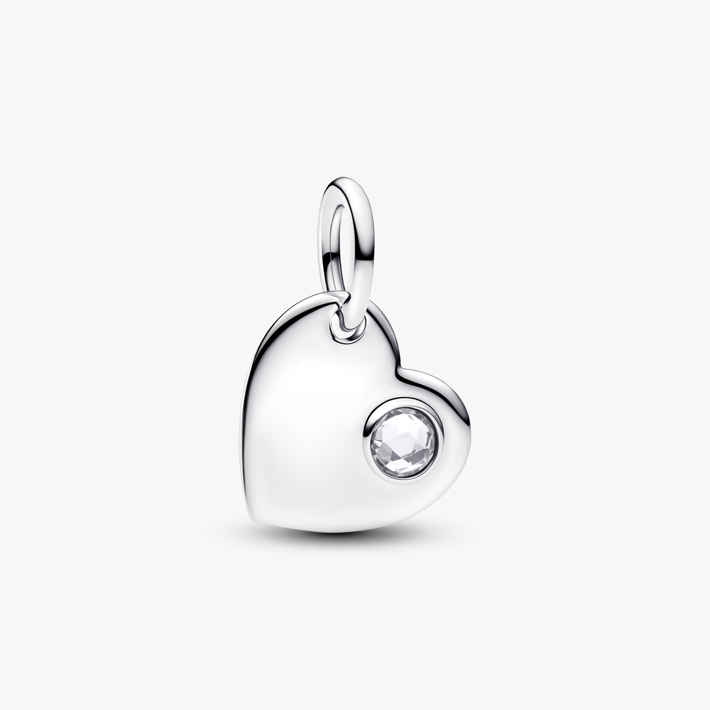 Engravable heart sterling silver dangle with clear 794295C04 (High Resolution)