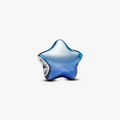 Puffy star sterling silver charm with blue enamel (High Resolution)