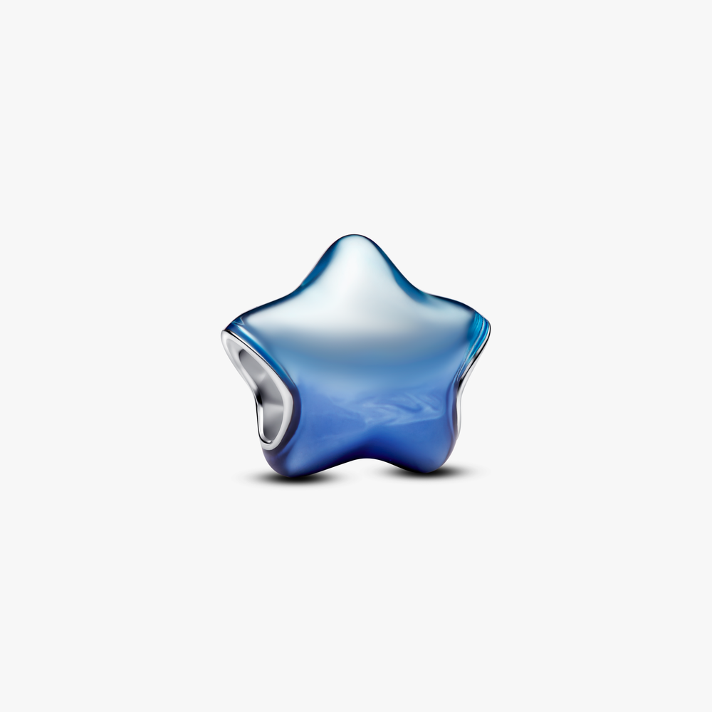 Puffy star sterling silver charm with blue enamel (High Resolution)