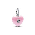 Heart padlock sterling silver dangle with pink cer