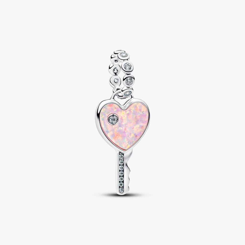 Heart key sterling silver dangle with clear cubic (High Resolution)