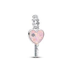 Heart key sterling silver dangle with clear cubic