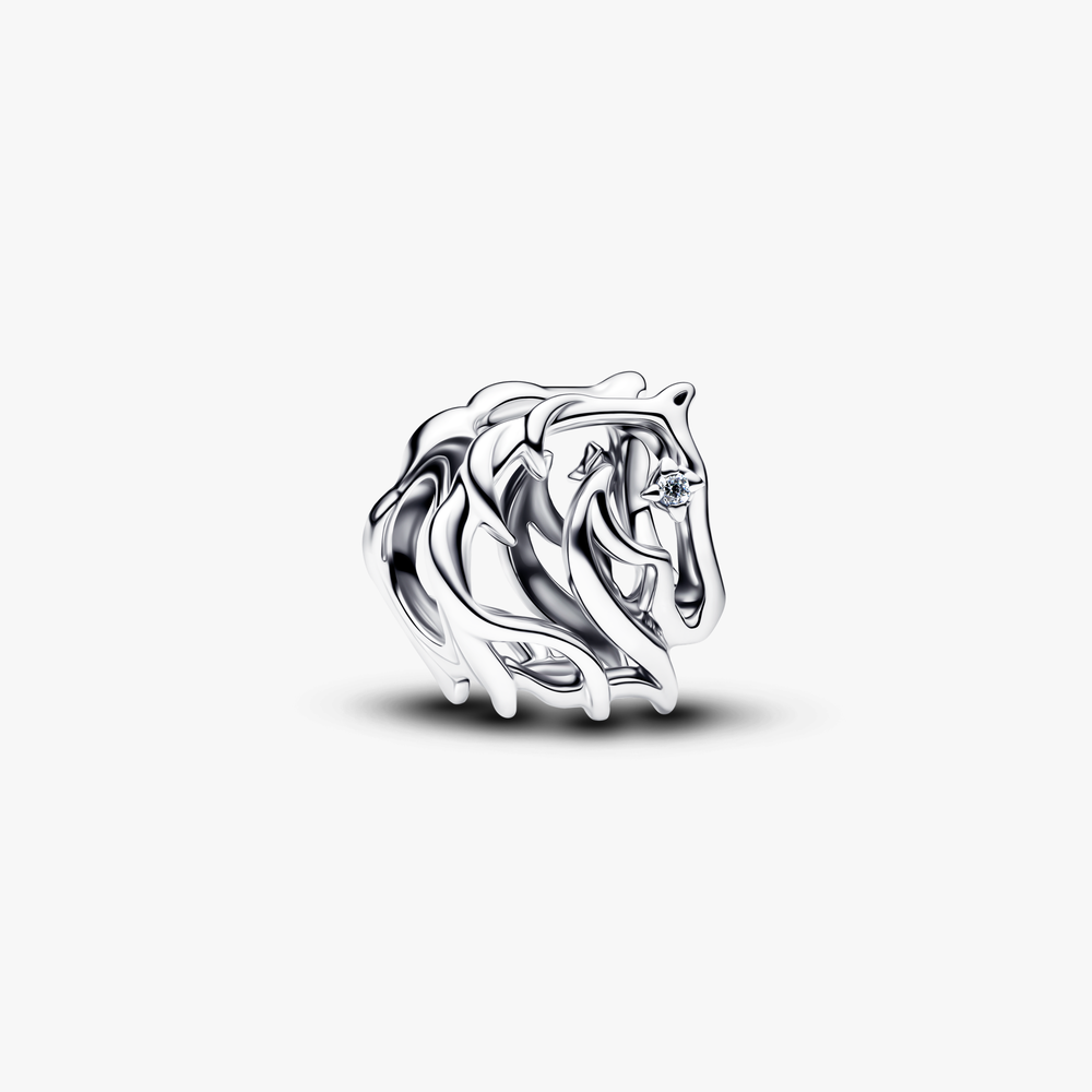 Horse sterling silver charm with clear cubic zirco (High Resolution)