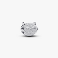 Textured owl sterling silver mini charm (High Resolution)