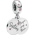Forever Sisters Silver Hanging Charm w Pink CZ 798012FPC