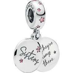 Forever Sisters Silver Hanging Charm w Pink CZ 798012FPC