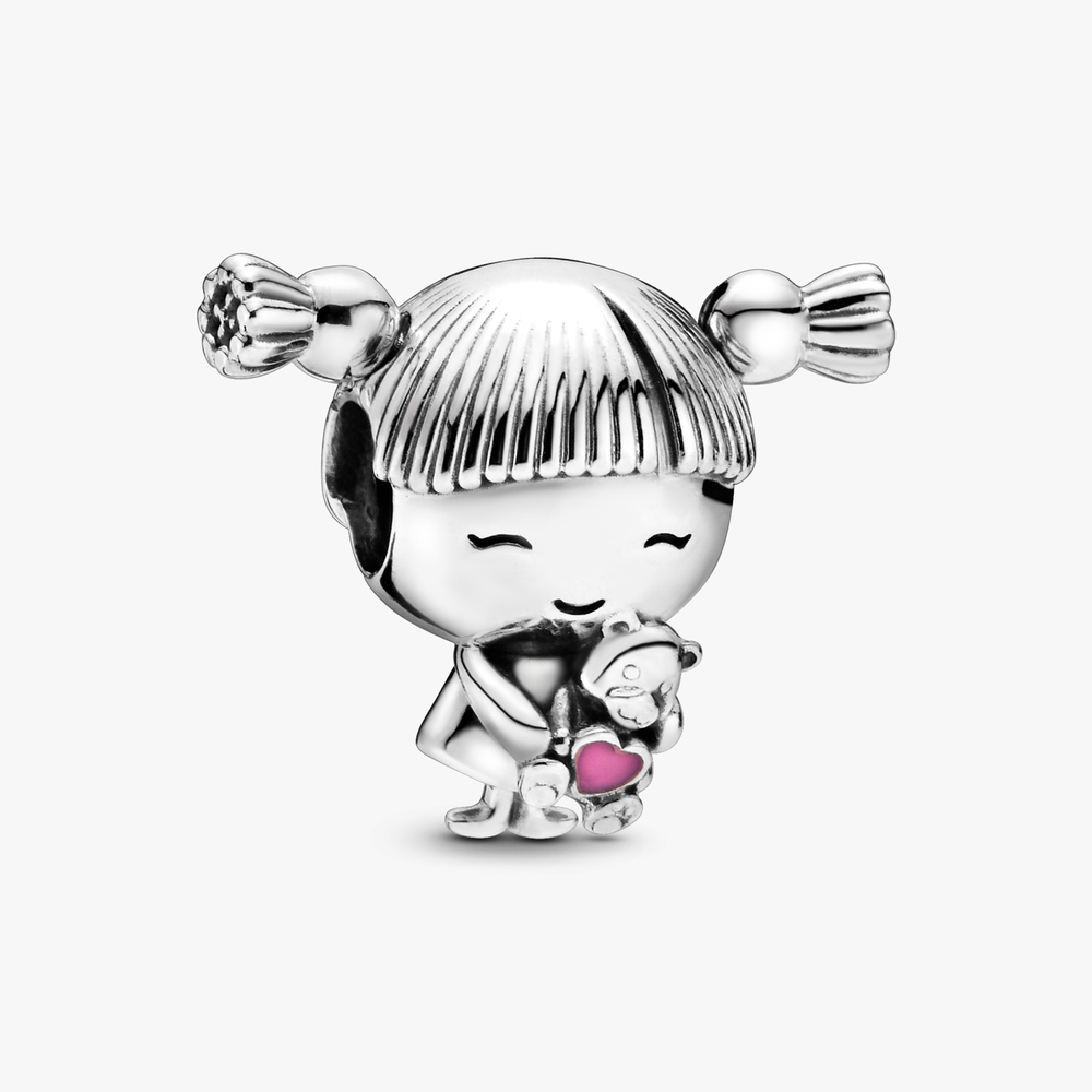 Girl With Pigtails Silver Charm w Pink E 798016EN160 (High Resolution)