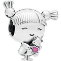 Girl With Pigtails Silver Charm w Pink E 798016EN160