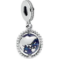 Spinning Globe Silver Hanging Charm w Bl 798021CZ