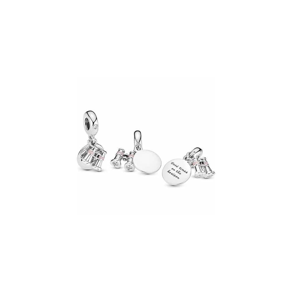 Heart Binoculars Silver Hanging Charm w 798062CZ (High Resolution)