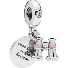 Heart Binoculars Silver Hanging Charm w 798062CZ