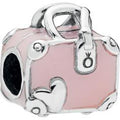 Pink Travel Bag Silver Charm w Pink Enamel 798063EN124