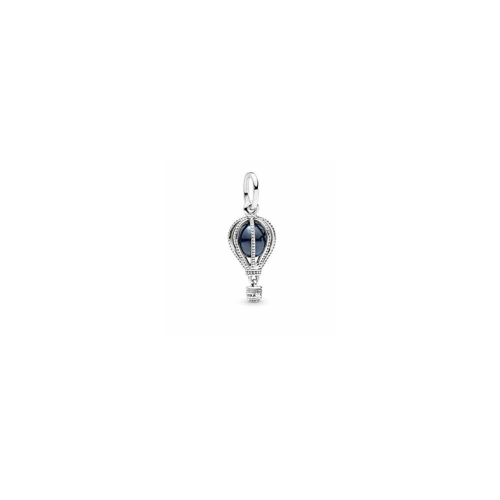 Blue Hot Air Balloon Silver Hanging Charm w Moonlight Blue Crystal 798064NMB (High Resolution)