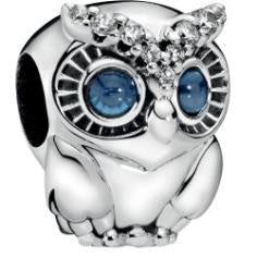 Sparkling Owl Silver Charm w Blue Crystals & Clear 798397NBCB