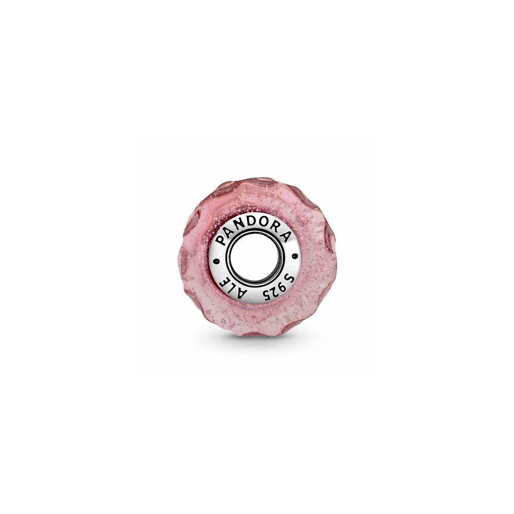 Wavy Pink Murano Silver Charm w Pink Murano Glass 798872C00 (High Resolution)