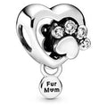 Sparkling Paw Print & Heart Silver Charm w CZ 798873C01