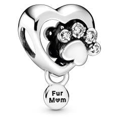 Sparkling Paw Print & Heart Silver Charm w CZ 798873C01