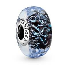 Wavy Dark Blue Murano Ocean Glass Charm w Iridescent & Blue Murano 798938C00