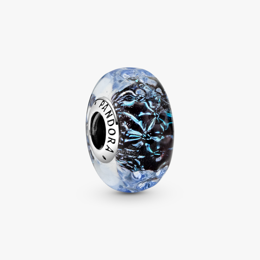 Wavy Dark Blue Murano Ocean Glass Charm w Iridescent & Blue Murano 798938C00 (High Resolution)