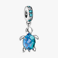 Murano Glass Sea Turtle Silver Hanging Charm w Blue   Green Crystal   Peacock Murano 798939C01 (High Resolution)